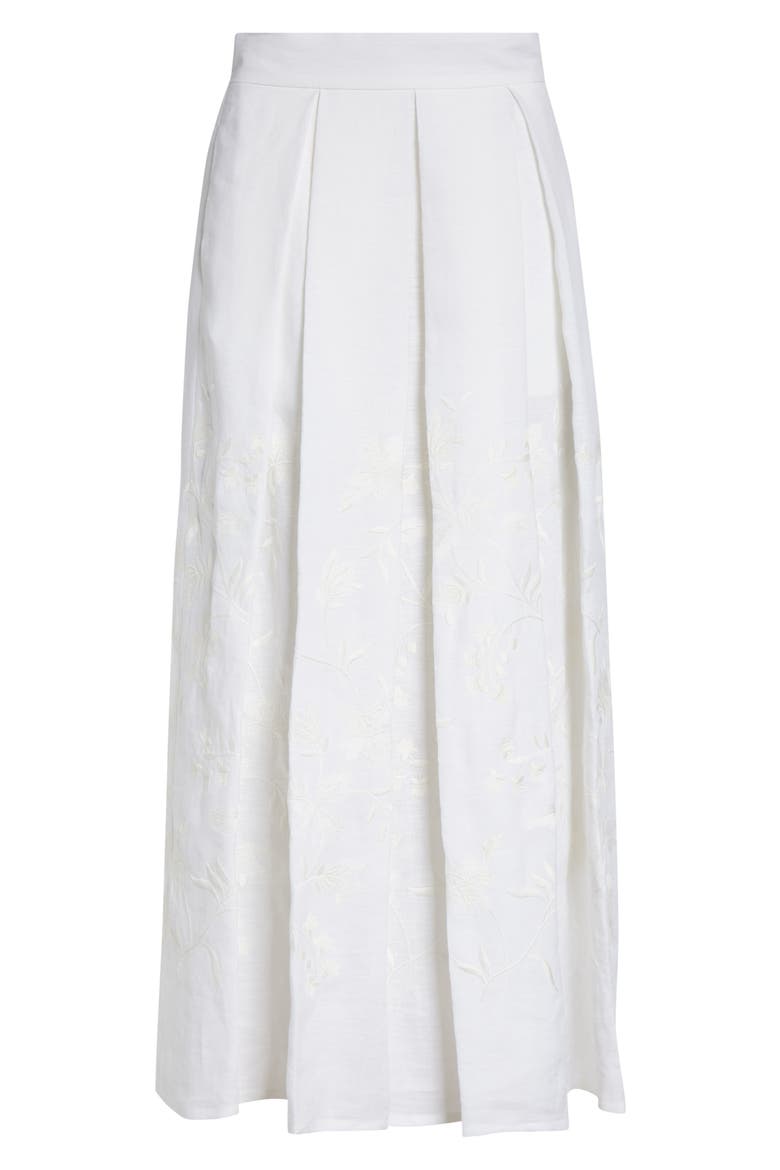 Floral Embroidered Linen Skirt, Alternate, color, 01 WHITE