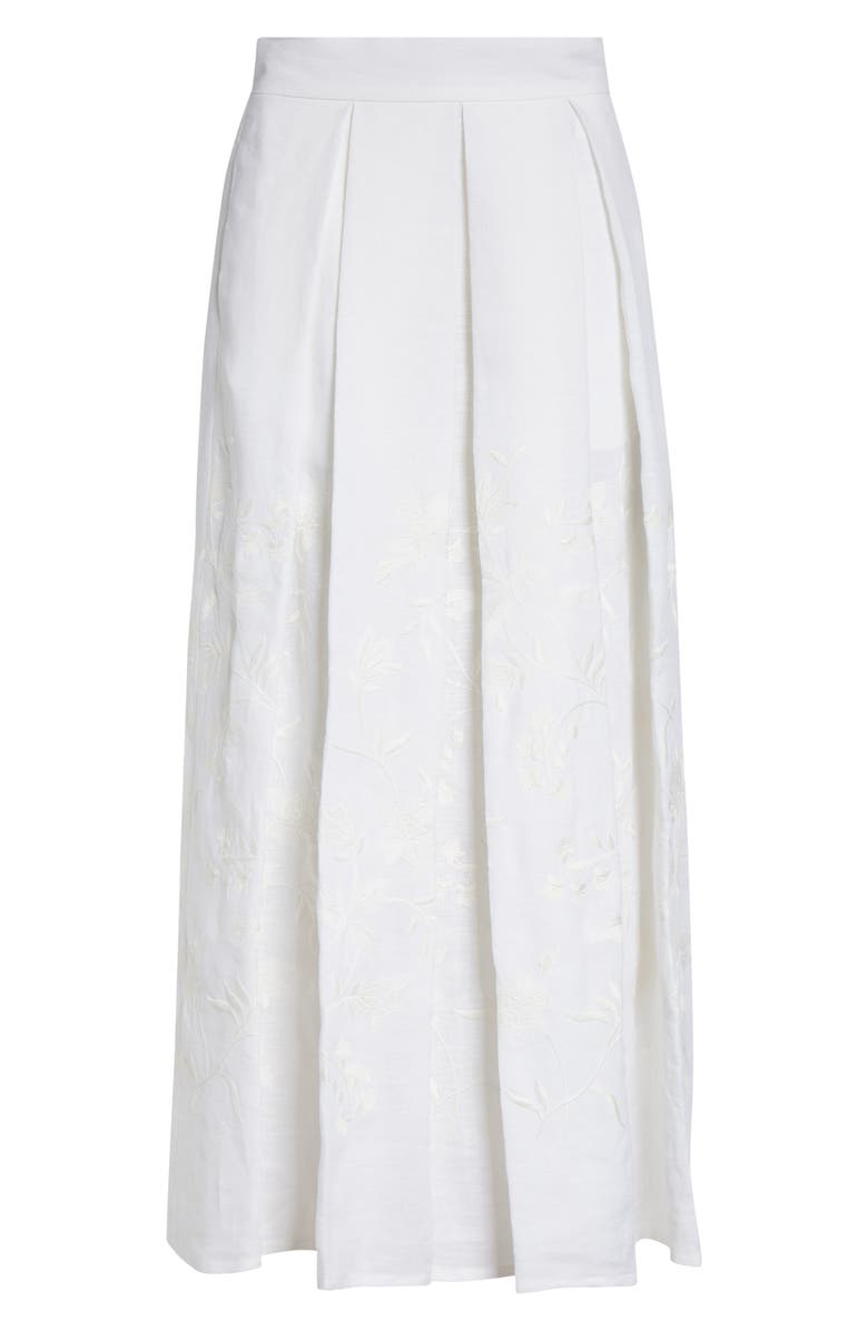 Eleventy Floral Embroidered Linen Skirt, Alternate, color, 01 White