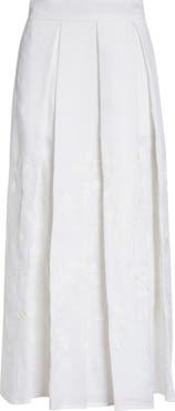 Eleventy Floral Embroidered Linen Skirt
