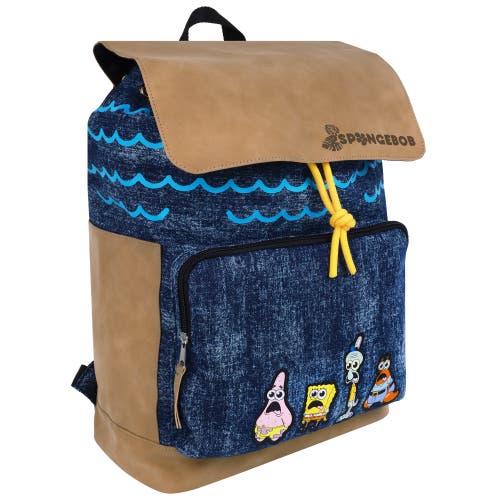 Nick Spongebob Denim & Nubuck Backpack With Embroidered Patch In Multi