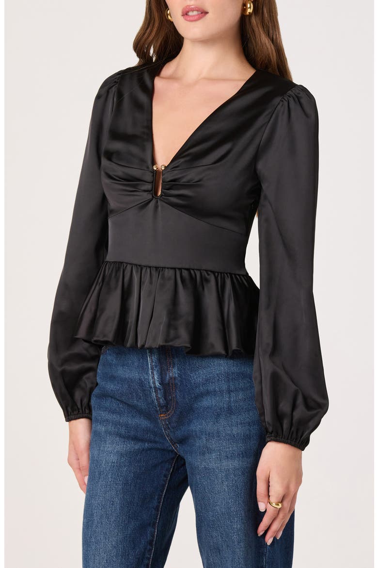 Satin Peplum Shirt, Alternate, color, BLACK