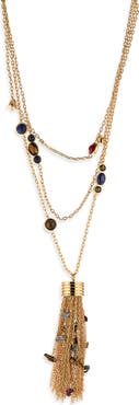 Madewell Stone Cluster Fringe Tassel Lariat Necklace