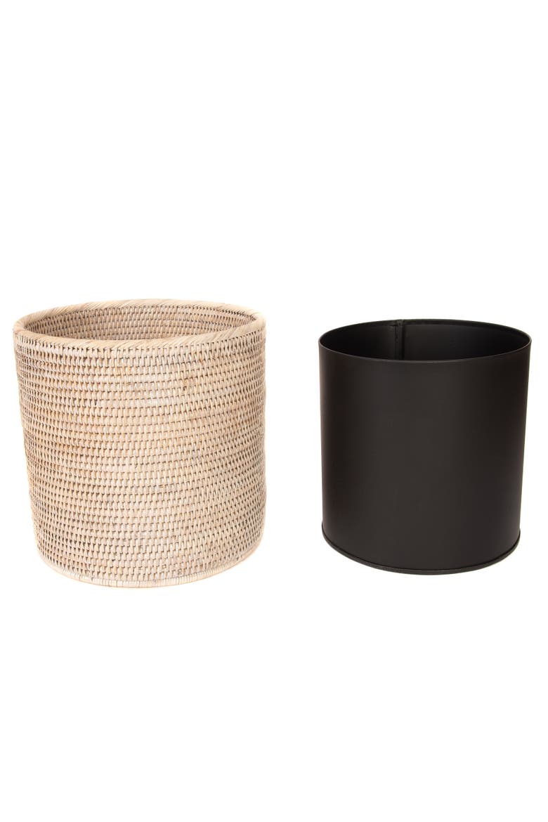 Artifacts Rattan Round Waste Basket with Metal Liner, Alternate, color, White Wash