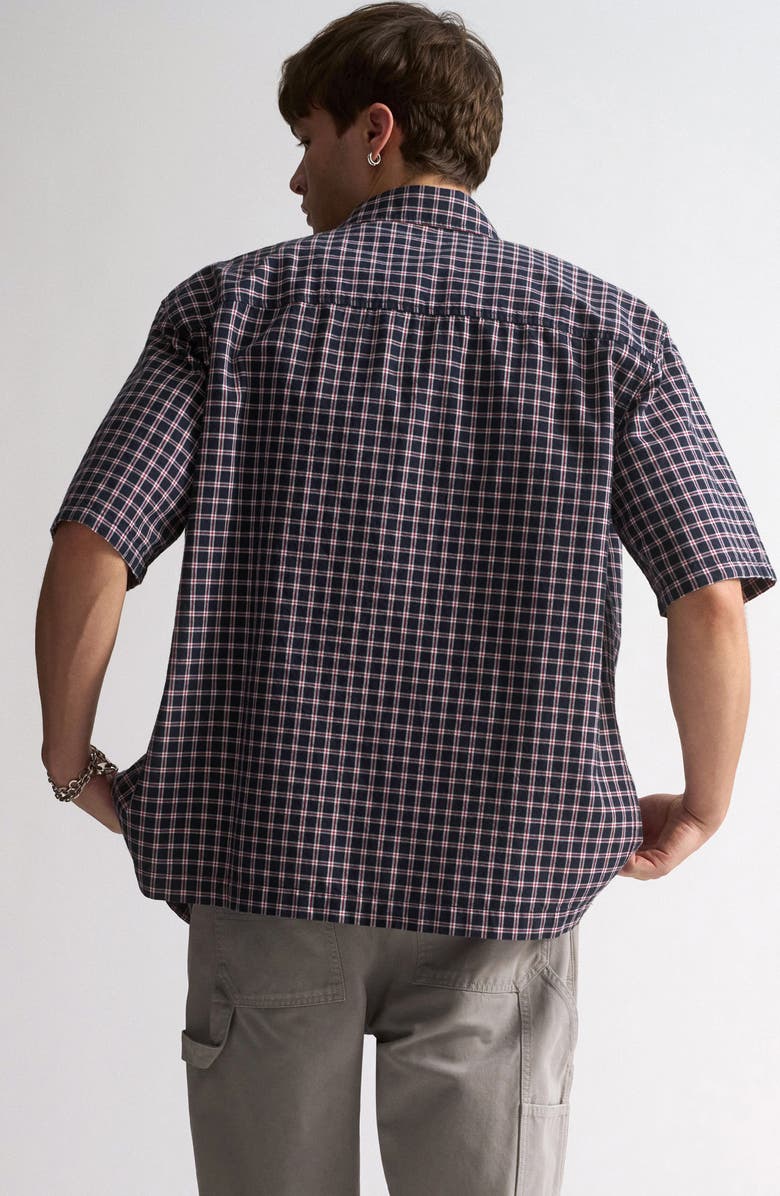 Brooklyn Industries Checkered Short Sleeve Cotton Button-Up Shirt, Alternate, color, Total Eclipse Check