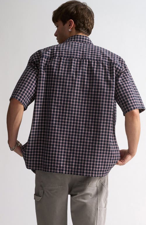 Brooklyn Industries Checkered Short Sleeve Cotton Button-up Shirt In Brown