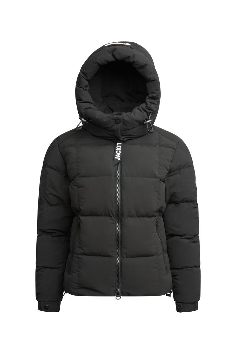 EZ Boxed Racer Hooded Puffer Coat, Alternate, color, MATT BLACK