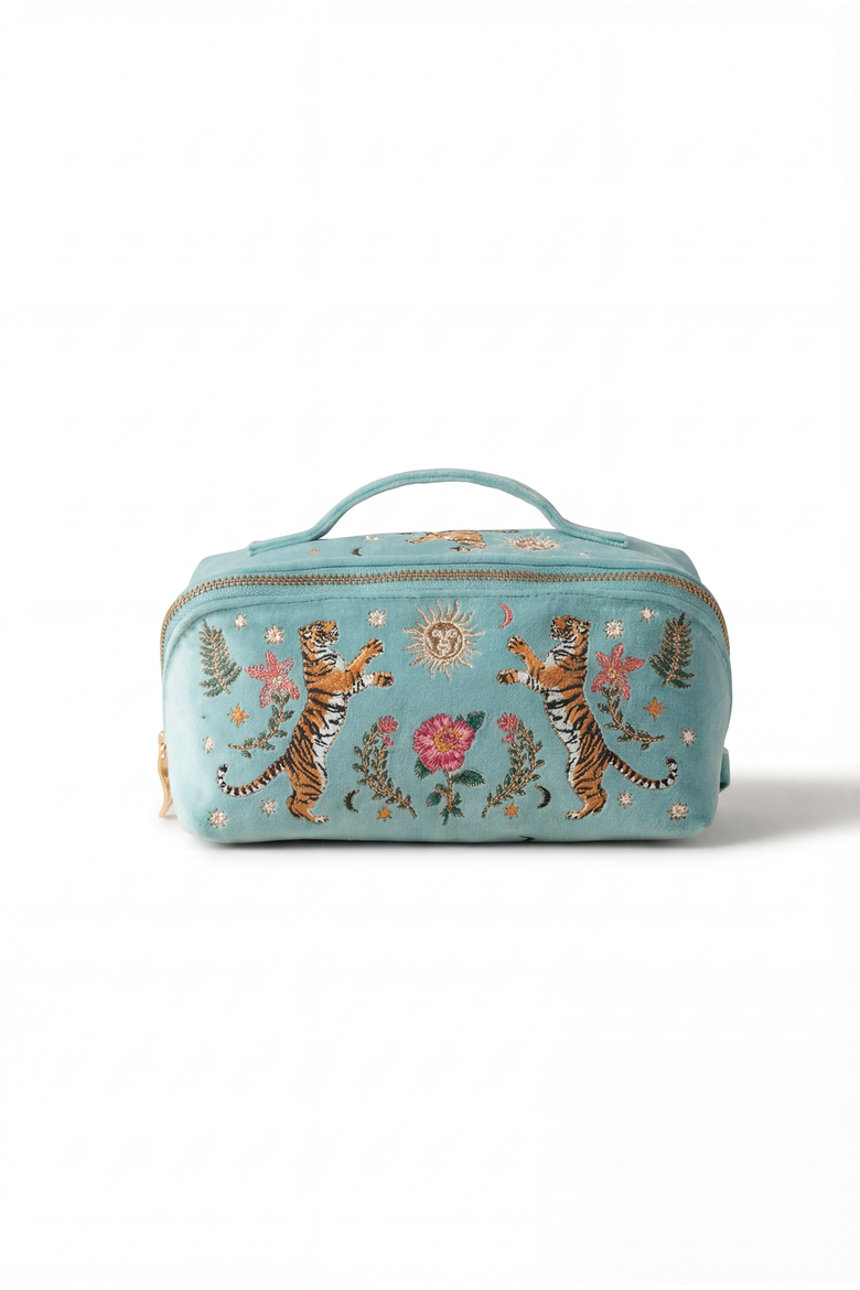 Celestial Tiger Open Flat Velvet Makeup Bag, Main, color, Dusky Teal