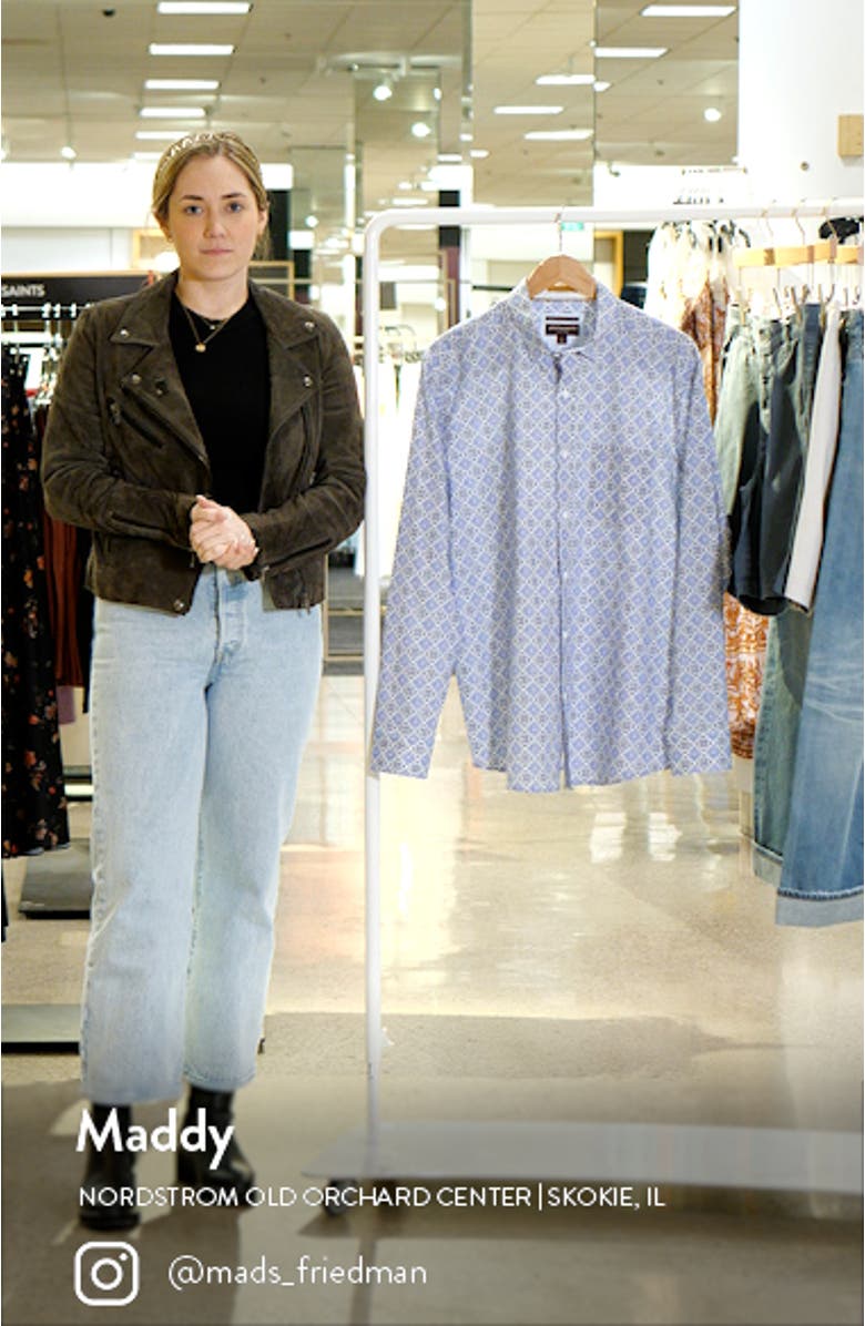 Mosaic Print Cotton Button-Up Shirt, sales video thumbnail