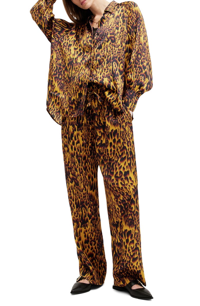 AllSaints Oana Print Button-Up Shirt, Alternate, color, Teresa Deep Yellow