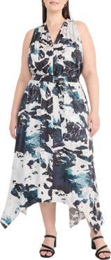Maggy London Handkerchief Hem Midi Dress