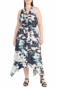 Maggy London Handkerchief Hem Midi Dress
