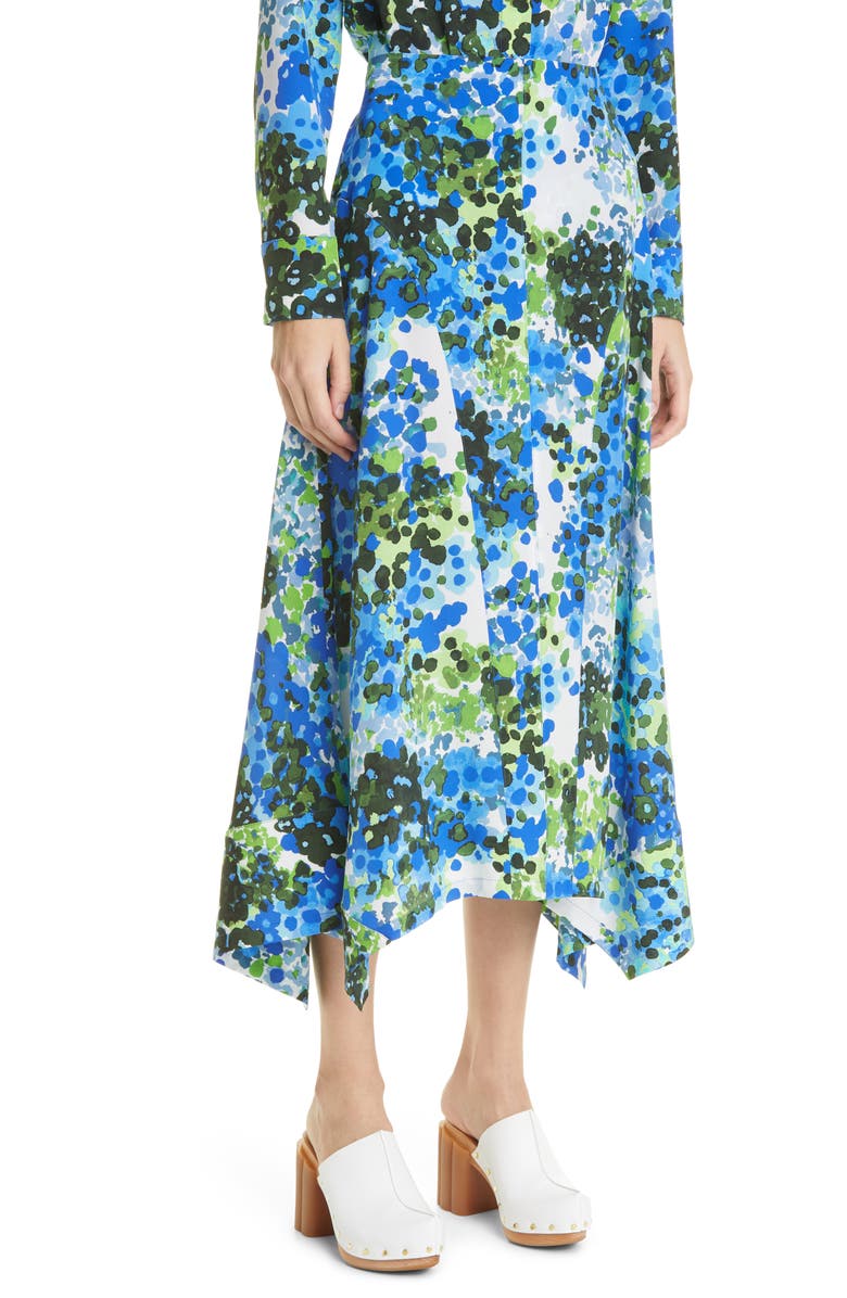 Stella McCartney Naya Floral Print Handkerchief Hem Silk Midi Skirt, Alternate, color, Multicolor Blue