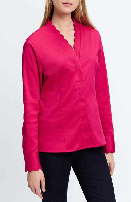 Foxcroft Bridget Scalloped Matte Sateen Button-Up Shirt
