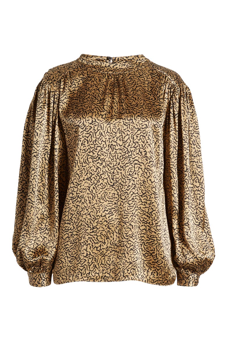 Abstract Print Balloon Sleeve Silk Top, Alternate, color, BEIGE MULTI