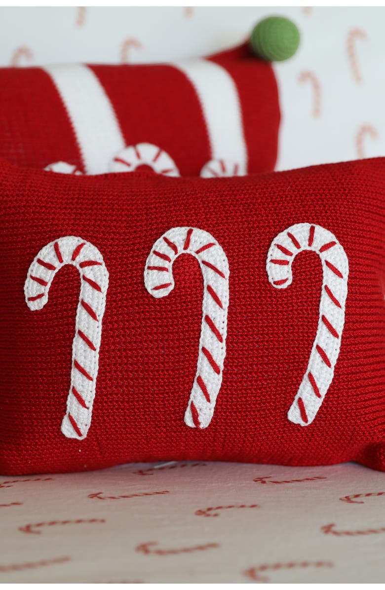 Melange Collection Candy Cane Mini Pillow, Red, Alternate, color, Red
