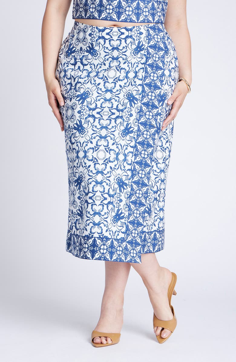 ELOQUII Border Print Midi Skirt, Main, color, 