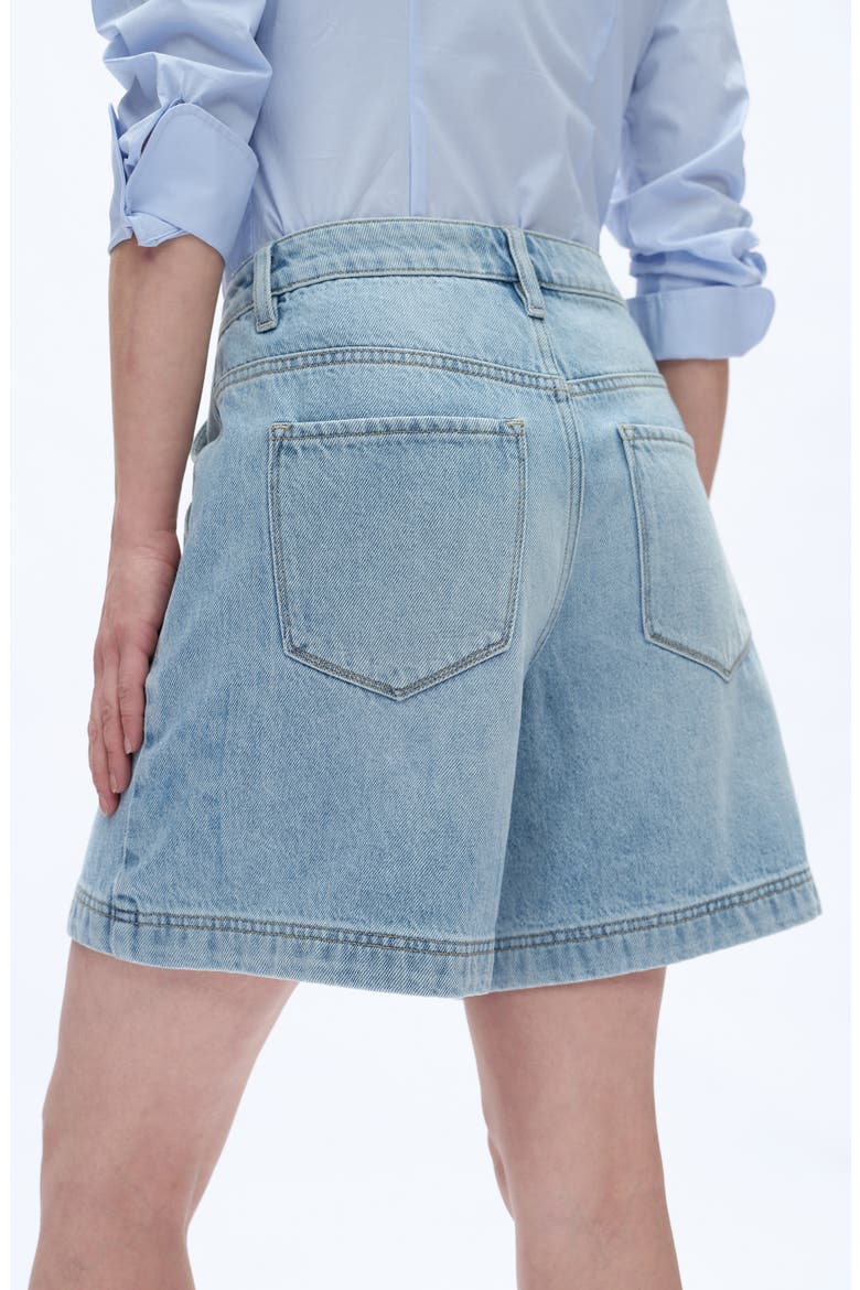 Seamed Mid Rise Denim Bermuda Shorts, Alternate, color, LIGHT BLUE