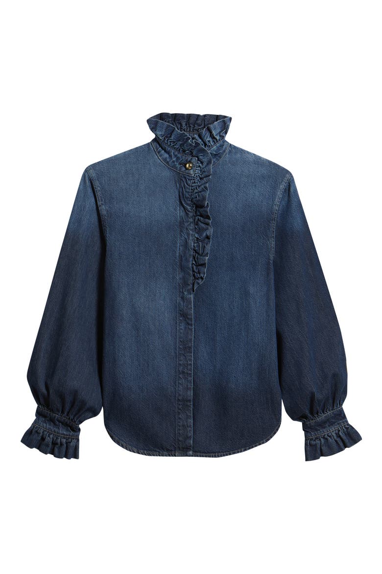 DL Aura Ruffle Denim Shirt, Alternate, color, FALL BLUES AURA