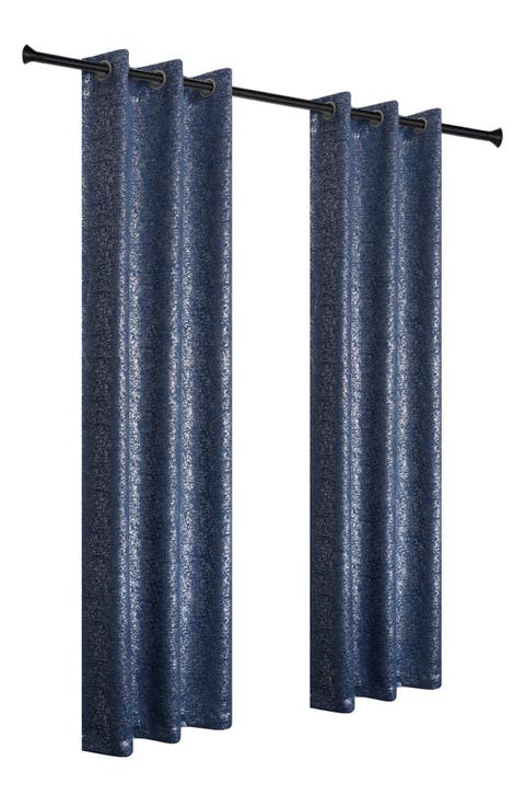Artistic Set of 2 Metallic Textured Thermal Insulated Blackout Curtain Panels