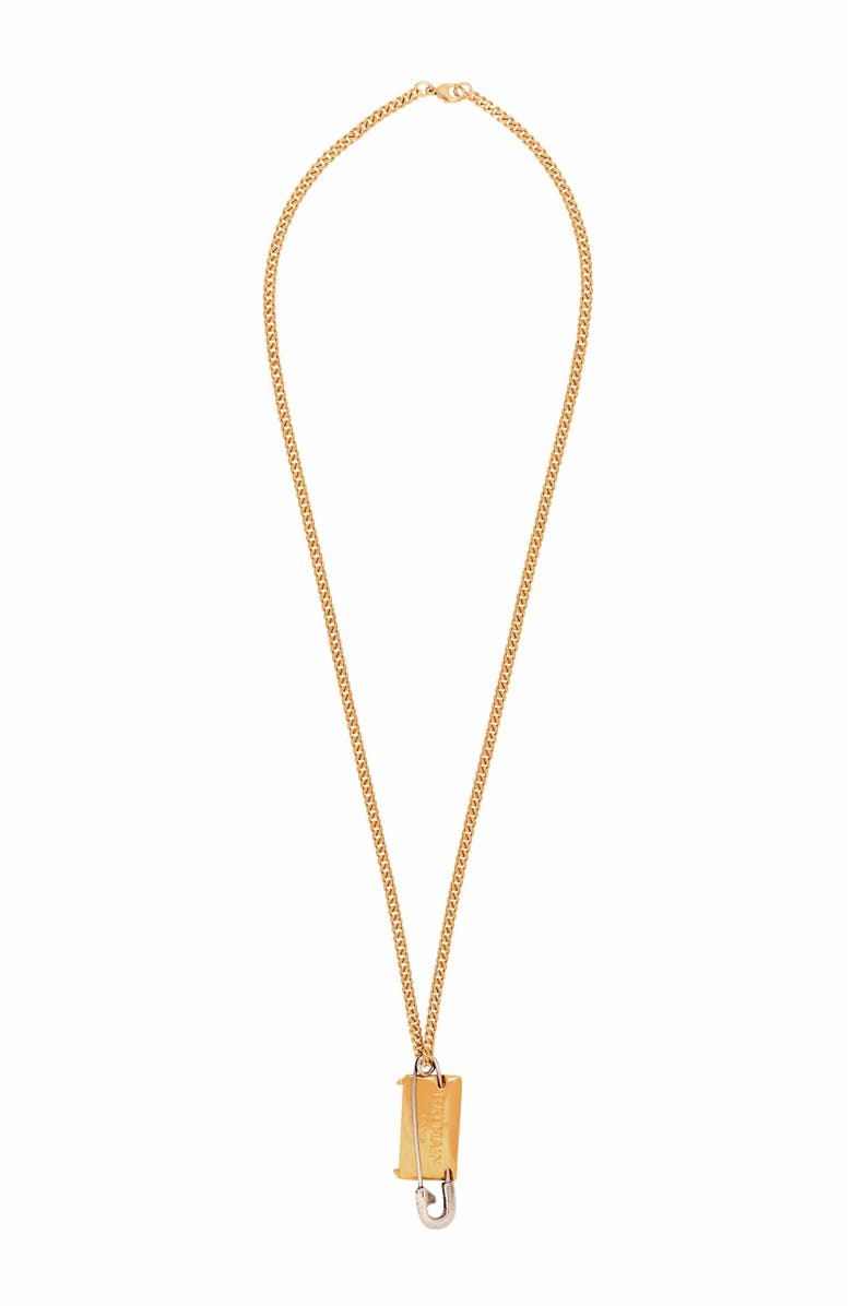 Balmain Brass Safety Pin Necklace, Main, color, 