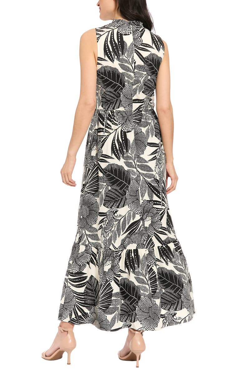 London Times Ruffle Sleeveless Stretch Cotton Maxi Dress, Alternate, color, Brilliant White/ Black