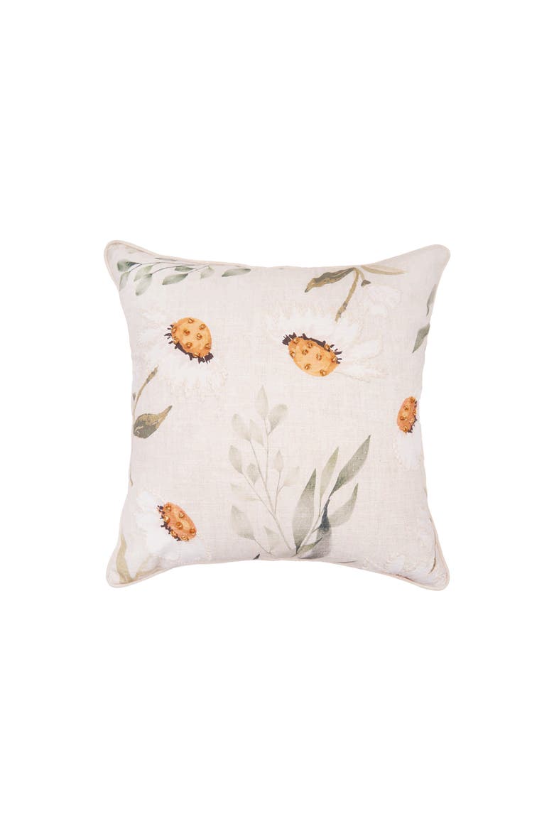 April Showers Daisy Flowers Cotton Blend Accent Throw Pillow 18" x 18", Main, color, Yellow