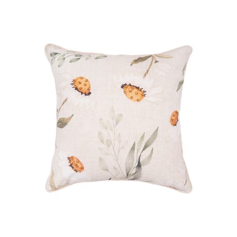 April Showers Daisy Flowers Cotton Blend Accent Throw Pillow 18" x 18"