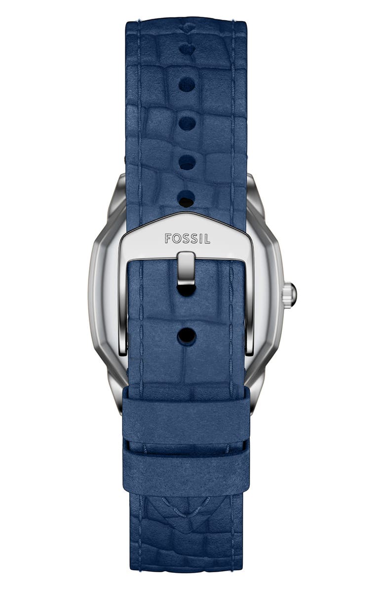 Fossil Harlow Croc Embossed Leather Strap Watch, 27mm, Alternate, color, White/ Navy/ Silver