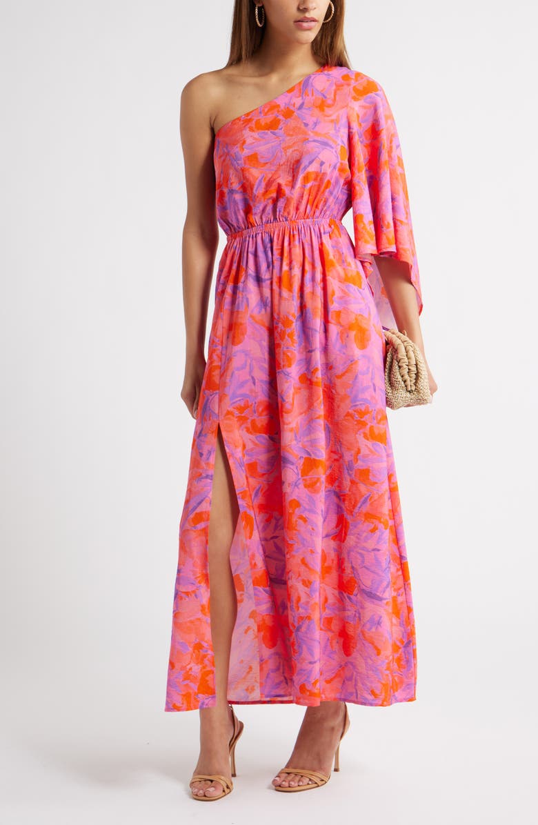 Chelsea28 Floral One-Shoulder Maxi Dress, Alternate, color, Pink Helen Floral