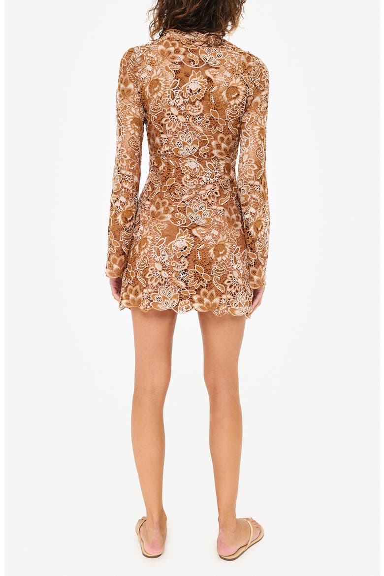 Madeira Long Sleeve Lace Overlay Minidress, Alternate, color, BROWN