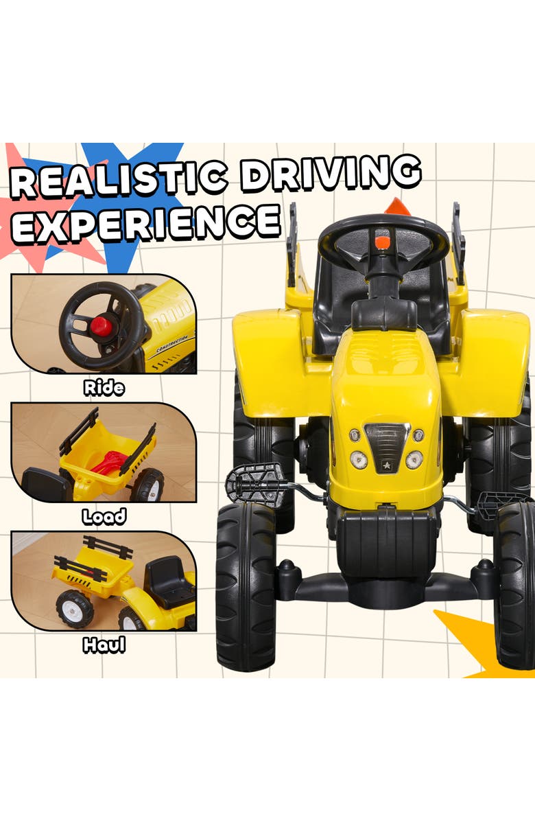 Aosom Kids Ride on Farm Tractor with Trailer, Tools, Horn, Alternate, color, Yellow