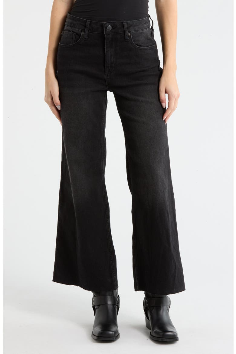 Raw Hem Barrel Leg Jeans, Main, color, WASHED BLACK