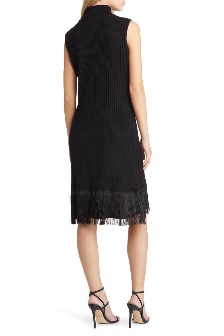 Fringe Turtleneck Sweater Dress, Alternate, color, BLACK