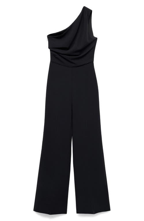 Mango One-shoulder Drape Jumpsuit In Black