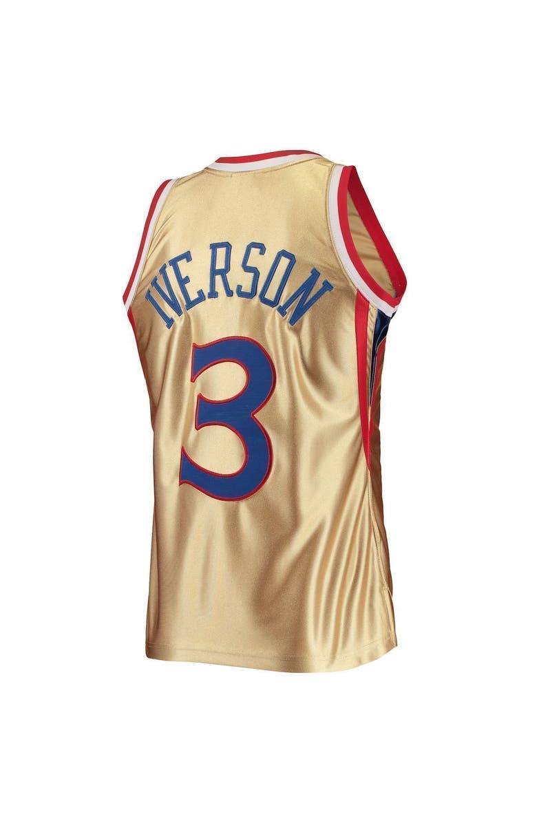 Mitchell & Ness Men's Mitchell & Ness Allen Iverson Gold Philadelphia 76ers 75th Anniversary 1996/97 Hardwood Classics Swingman Jersey, Alternate, color, 