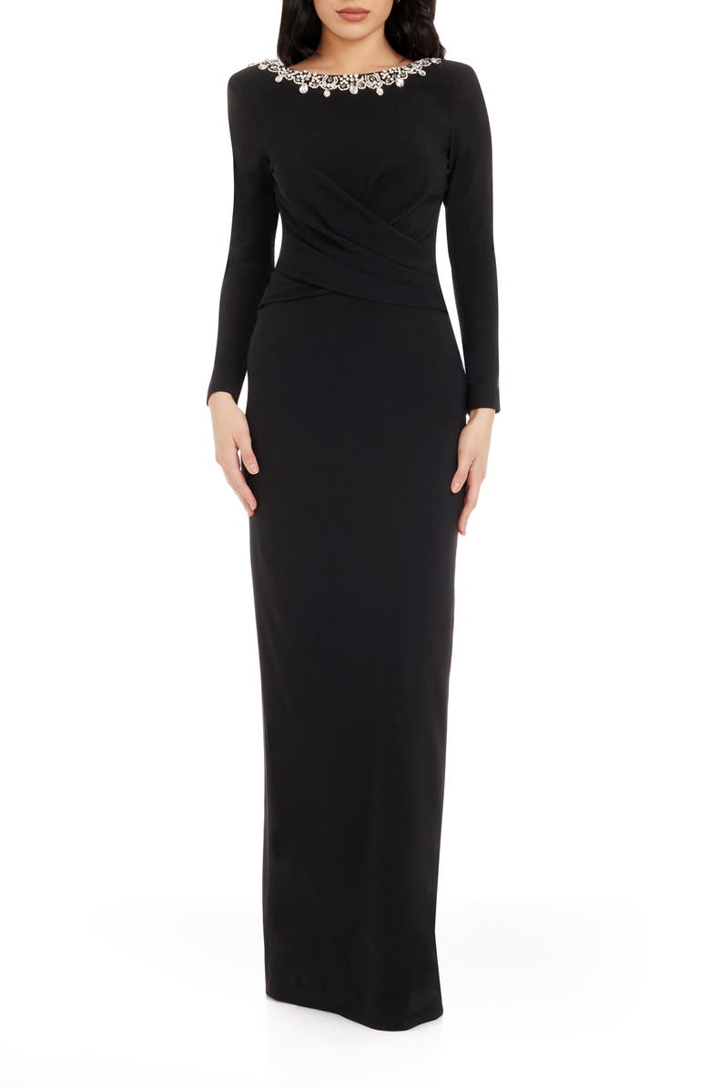 Dress the Population Anne Embellished Long Sleeve Column Gown, Main, color,