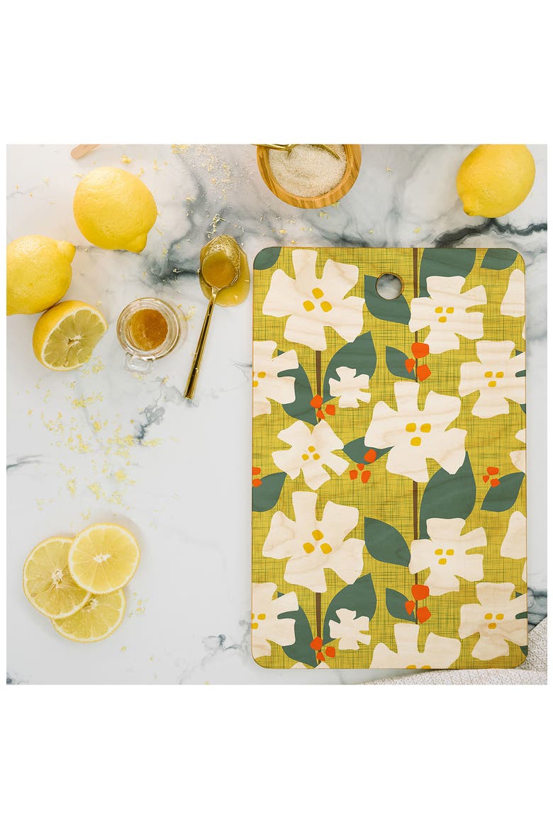White Flowers and Red Berries by Mirimo Cutting Board, Alternate, color, MULTI