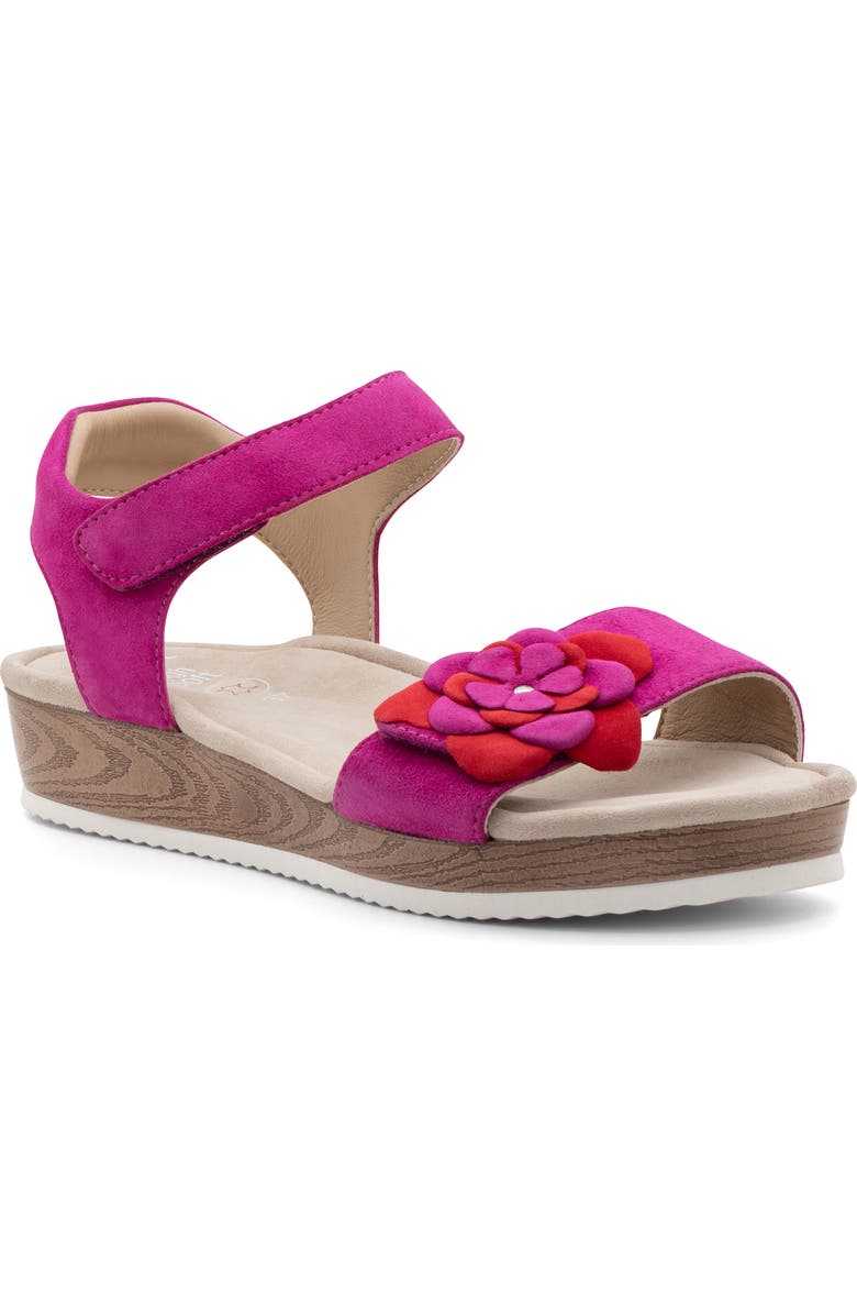 ara Flower Ankle Strap Sandal, Main, color, Pink/Red Kid Suede