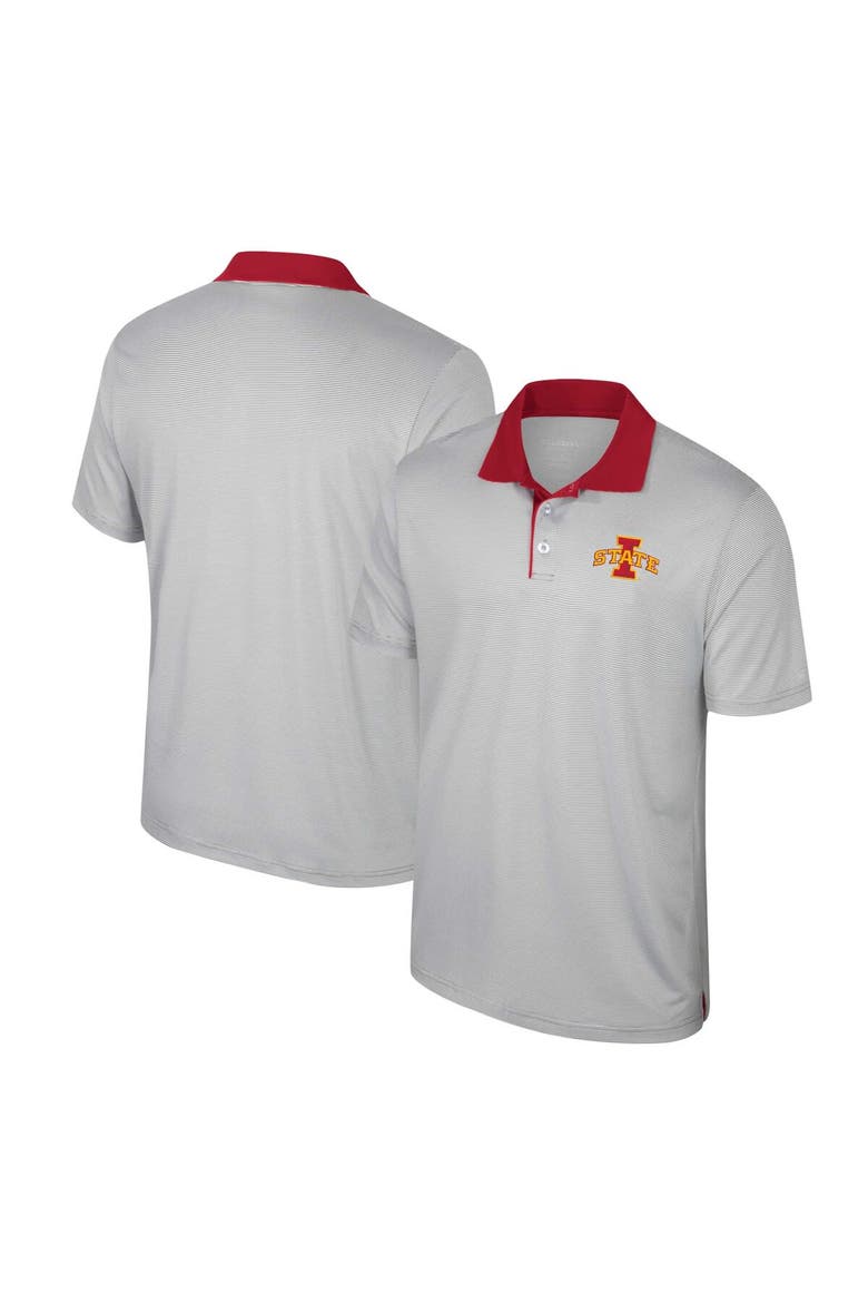 Men's Colosseum Gray Iowa State Cyclones Tuck Striped Polo, Main, color, Gray