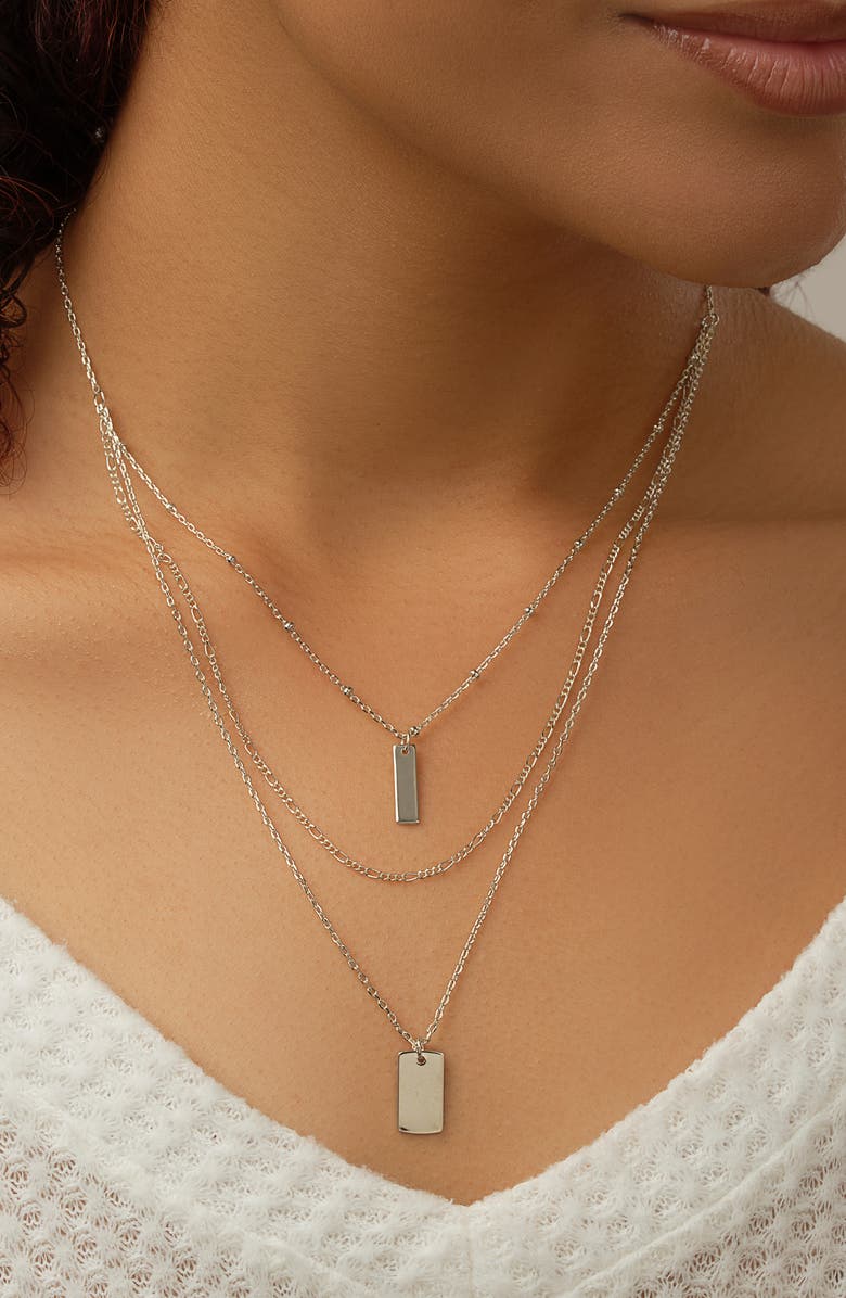 Sterling Forever Triple Layer Bar Pendant Necklace, Alternate, color, 