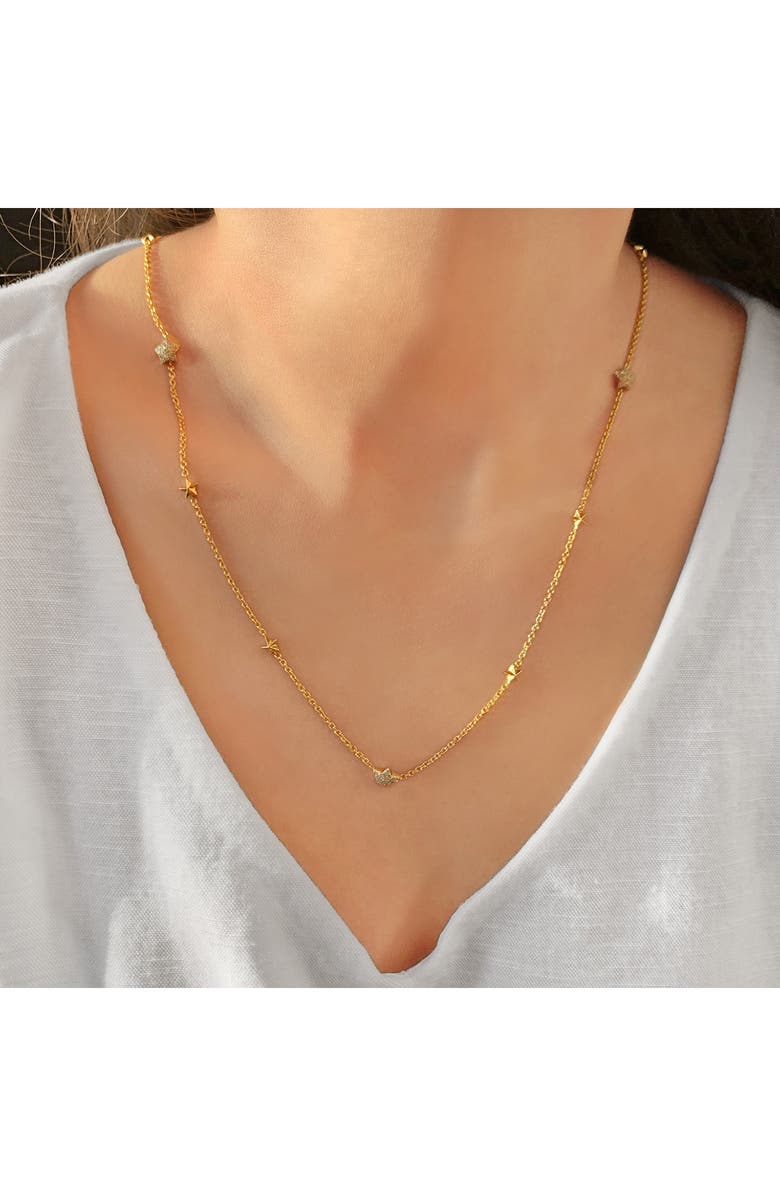 LuvMyJewelry Dreamer Lucky Star Diamond Station Necklace - 0.27ct., Alternate, color, 14Kt Gold Vermeil On Sterling