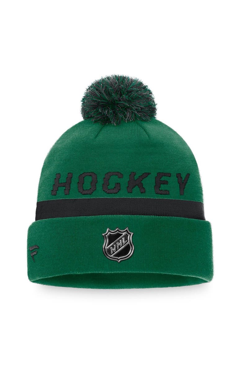 FANATICS Men's Fanatics Branded Kelly Green/Black Dallas Stars Authentic Pro Team Locker Room Cuffed Knit Hat with Pom, Alternate, color, 