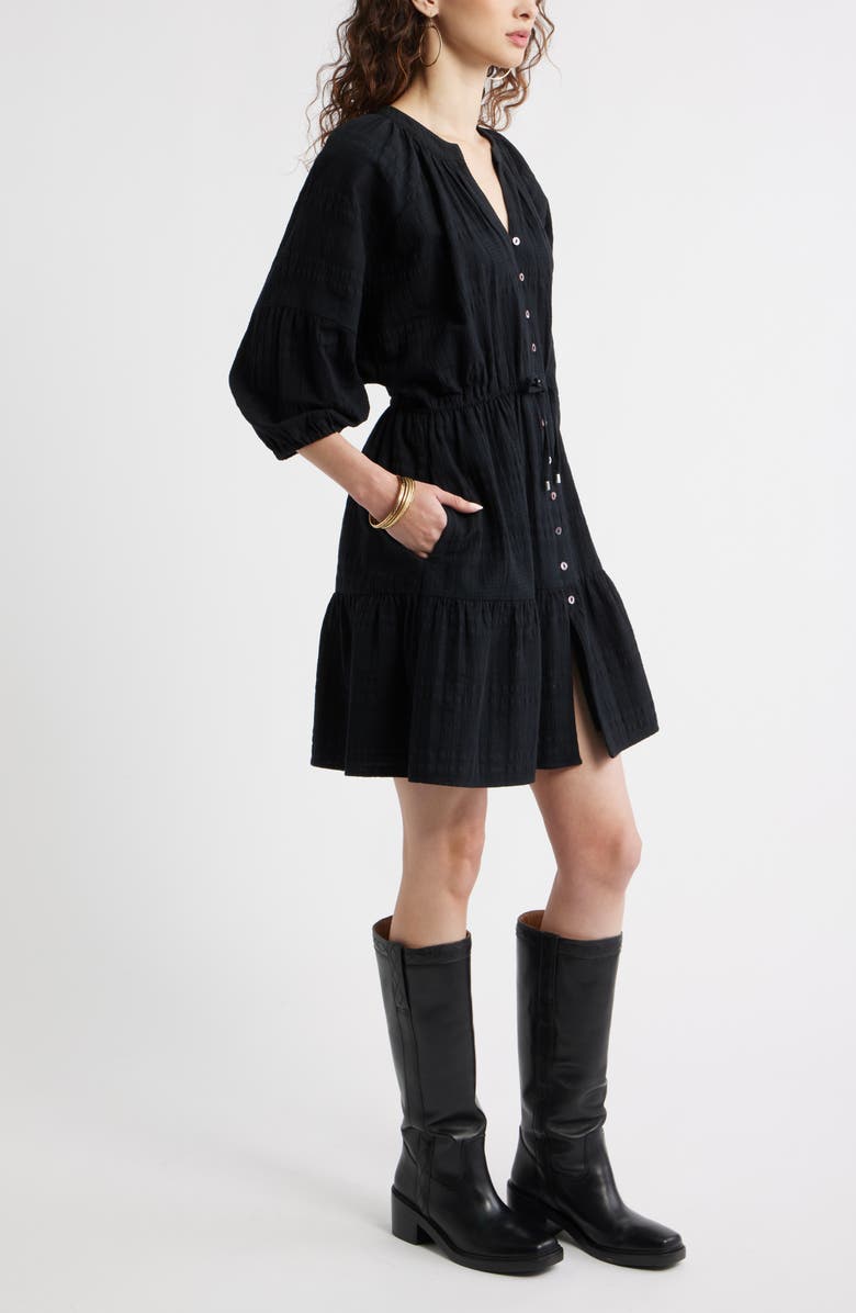 Treasure & Bond Button Front Cotton Seersucker Dress, Alternate, color, Black