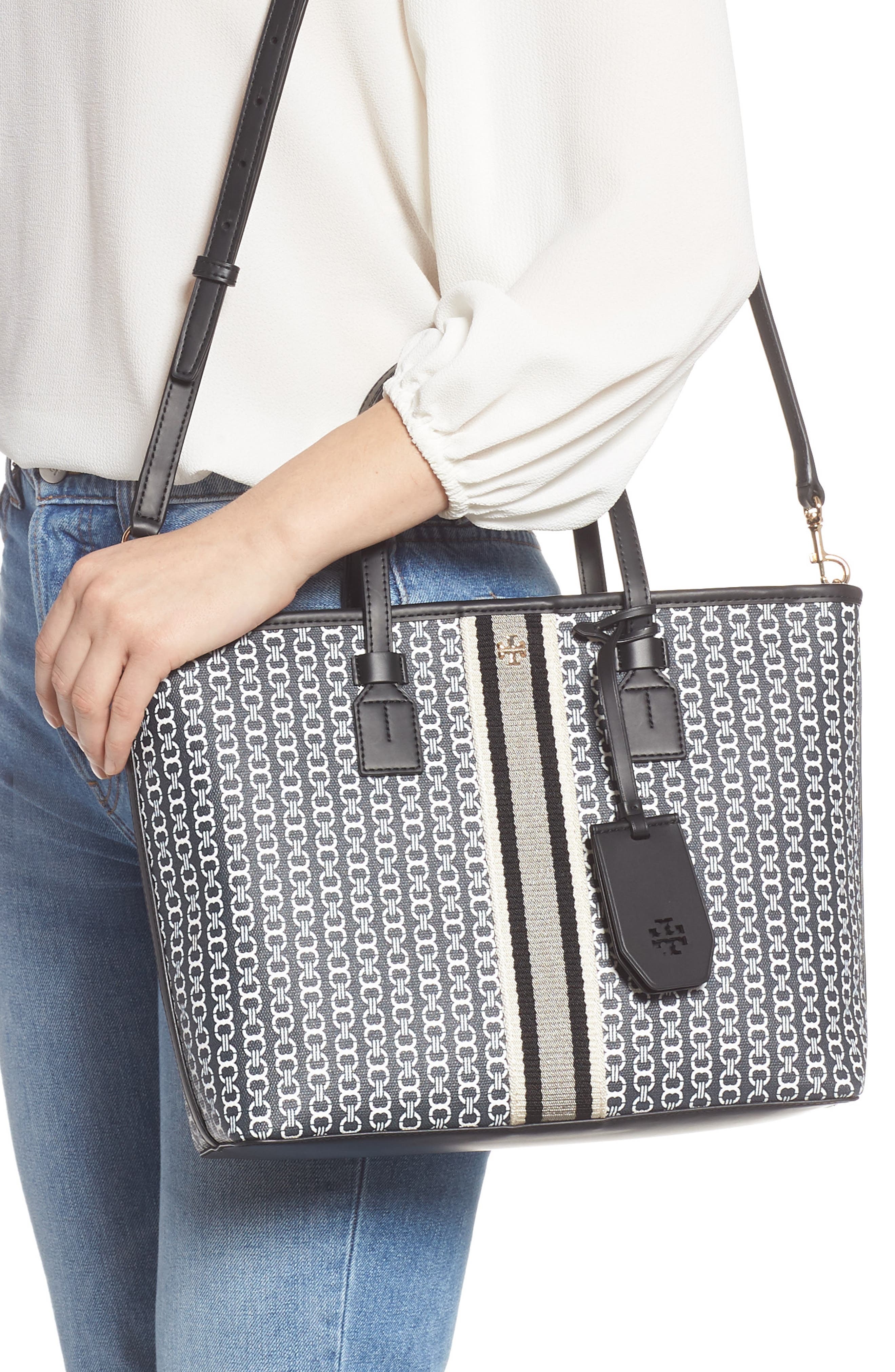 Tory Burch Small Gemini Link Coated Canvas Tote, Alternate, color, 