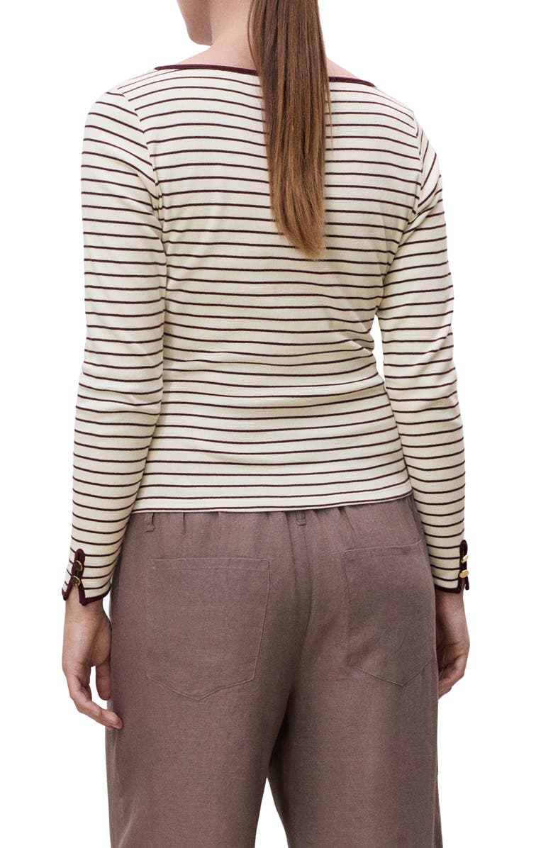 MANGO Boat Neck Long Sleeve Cotton Maternity Top, Alternate, color, Ivory/ Burgundy Stripe