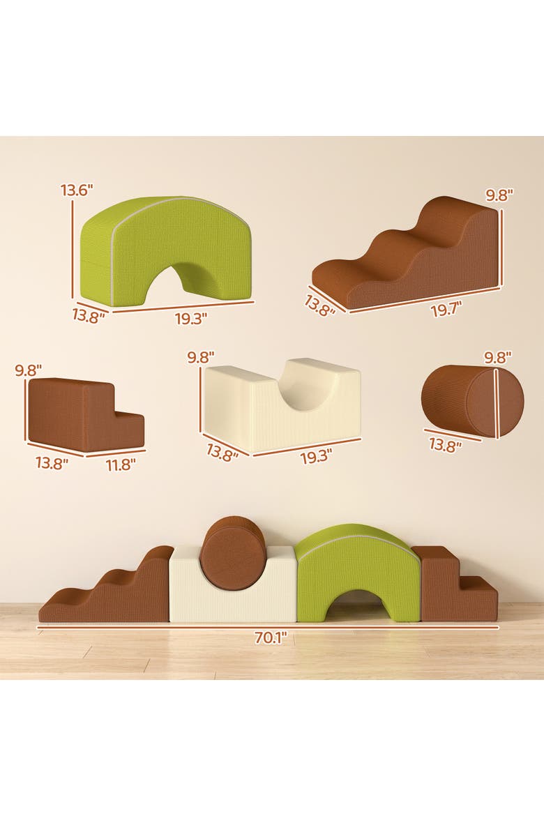 5-Piece Foam Climbing Blocks, Non-Slip Indoor Play Set, Ages 3-6, Alternate, color, Brown