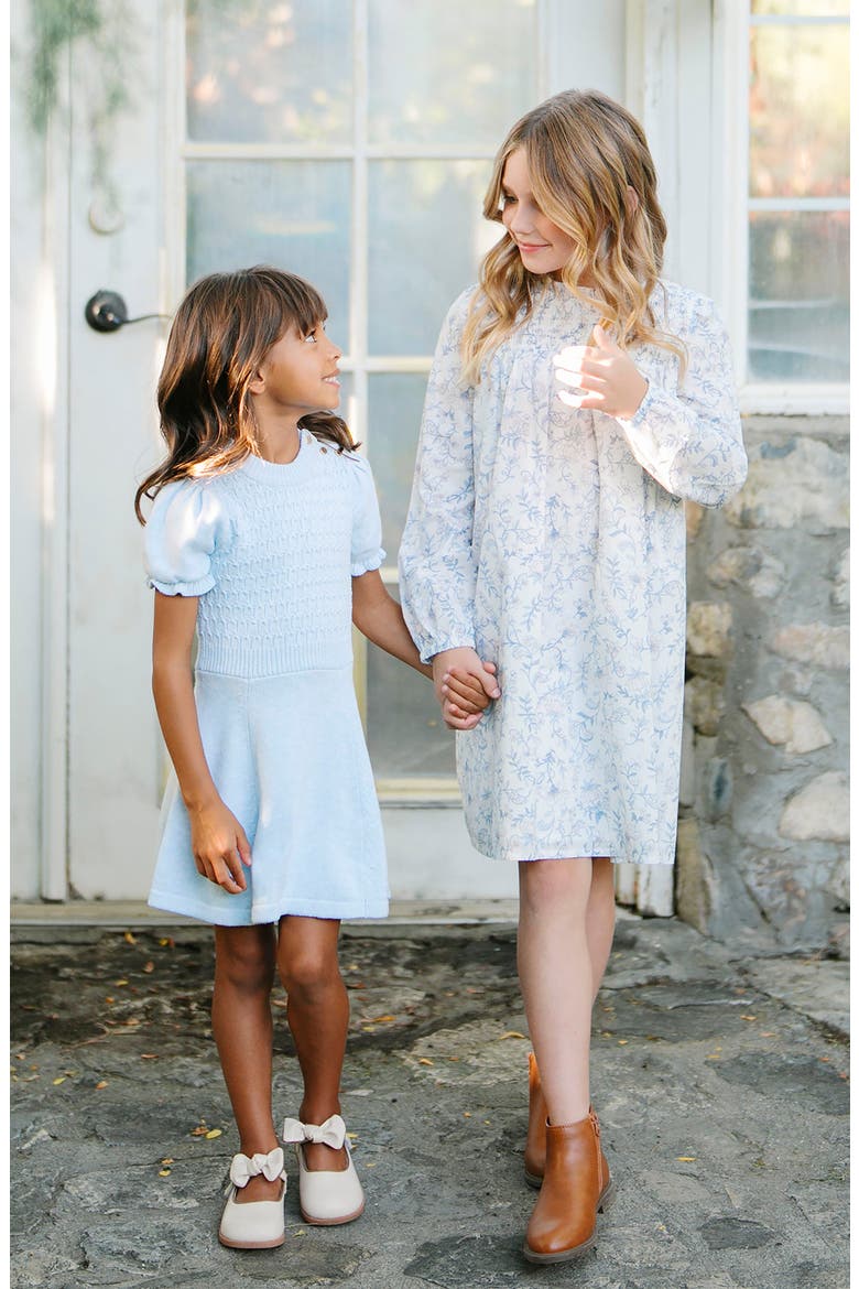 Kids' Organic Long Sleeve Ruffle Neck Smocked Yoke Dress, Alternate, color, Winter Floral