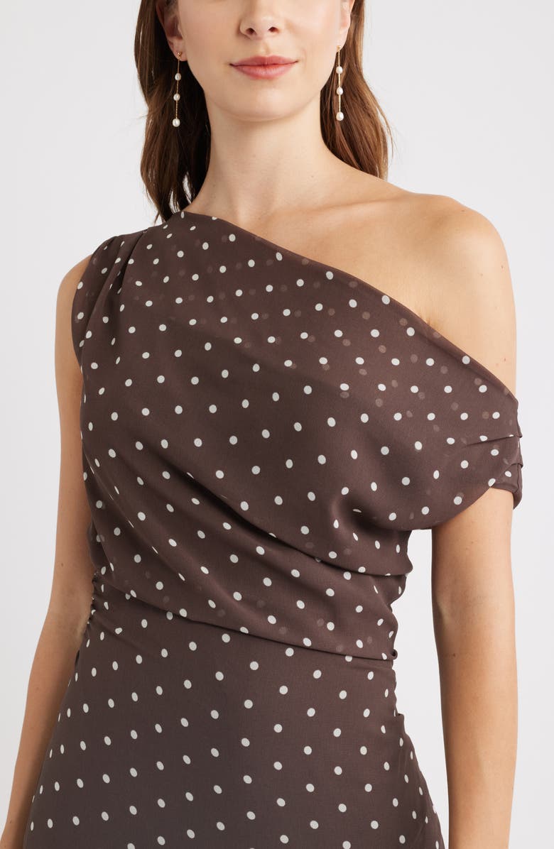 Chelsea28 Cascading Off the Shoulder Evening Dress, Alternate, color, Brown- Ivory Corner Dot