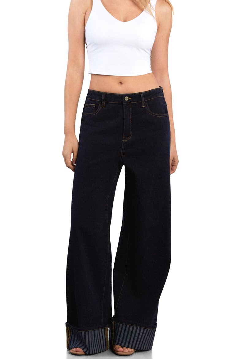 Contrast Cuff Wide Leg Jeans, Alternate, color, ROYAL INDIGO