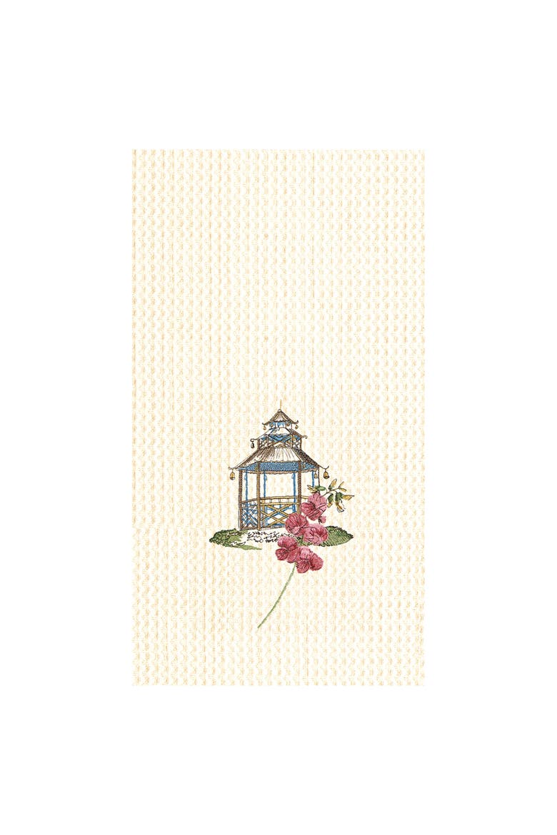 Colonial Williamsburg Garden Folly Pagoda Waffle Weave Cotton Kitchen Towel, Main, color, White
